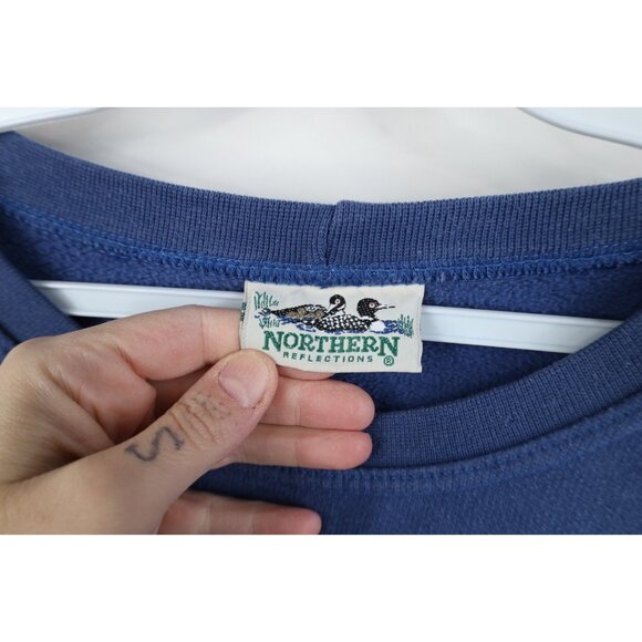 Vintage 90s Streetwear Womens 2XL Faded Nature Cat Kitten Bird Sweatshirt Blue - Picture 7 of 16